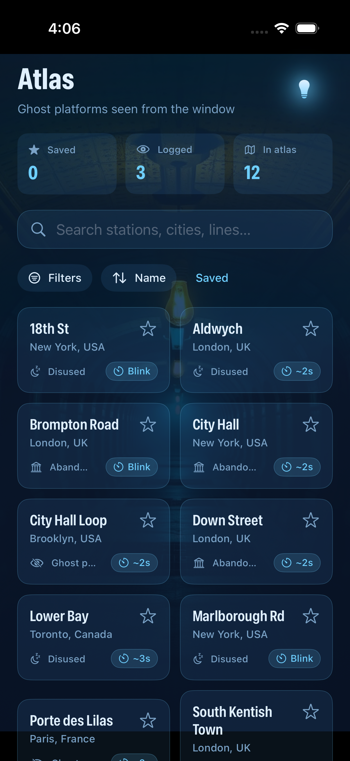 Atlas home with station grid and filters
