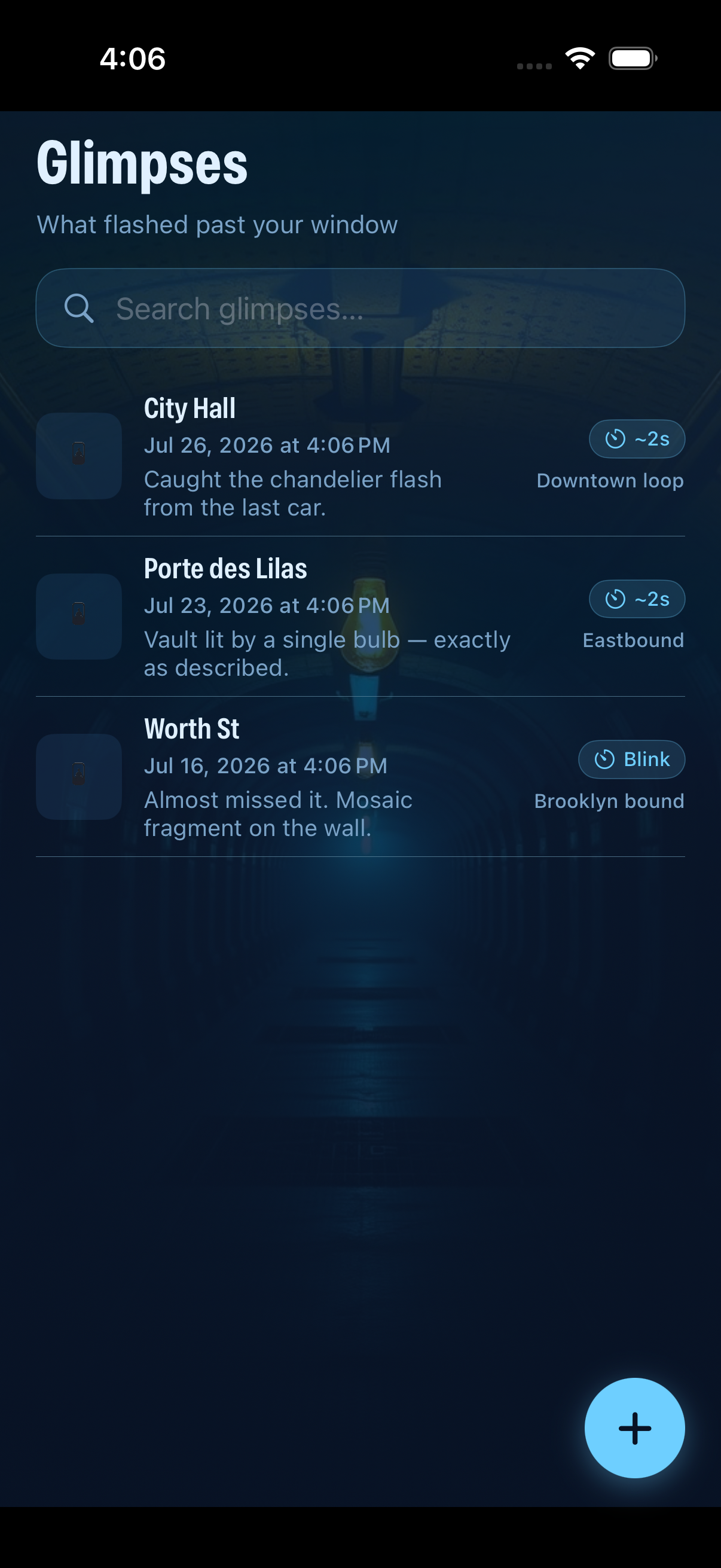 Glimpses timeline of logged platform views